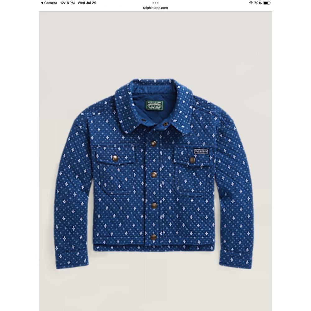 Polo Country Ralph Lauren Girls 5 Geometric Quilted Shirt Jacket Blue NEW
